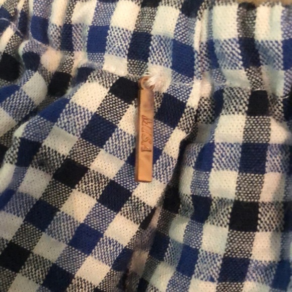 Misa Los Angeles Blue White Gingham Ruffle Sleeve One Shoulder Blouse - Picture 7 of 8